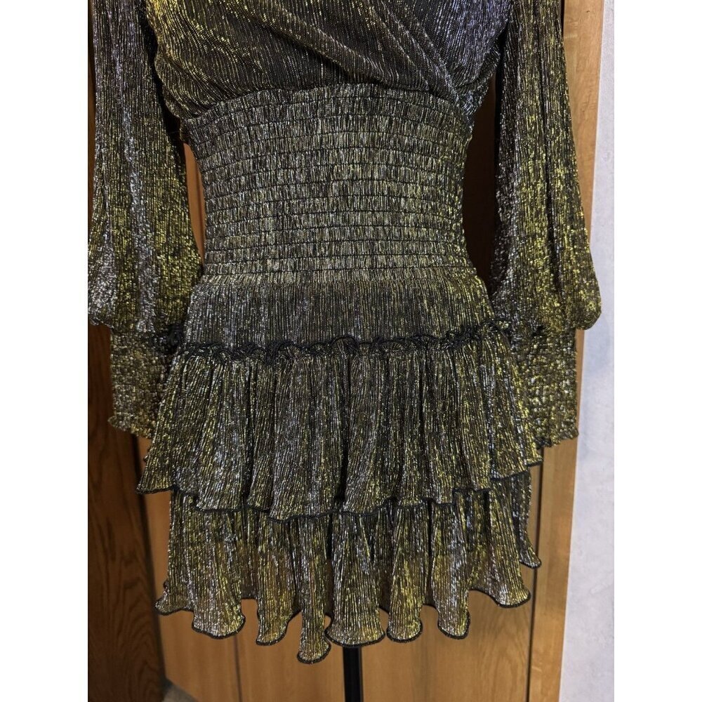 HABITUAL Gold Shimmer Smocked Tiered Party Dress Kids 10 Womans XS Cocktail - Picture 8 of 10